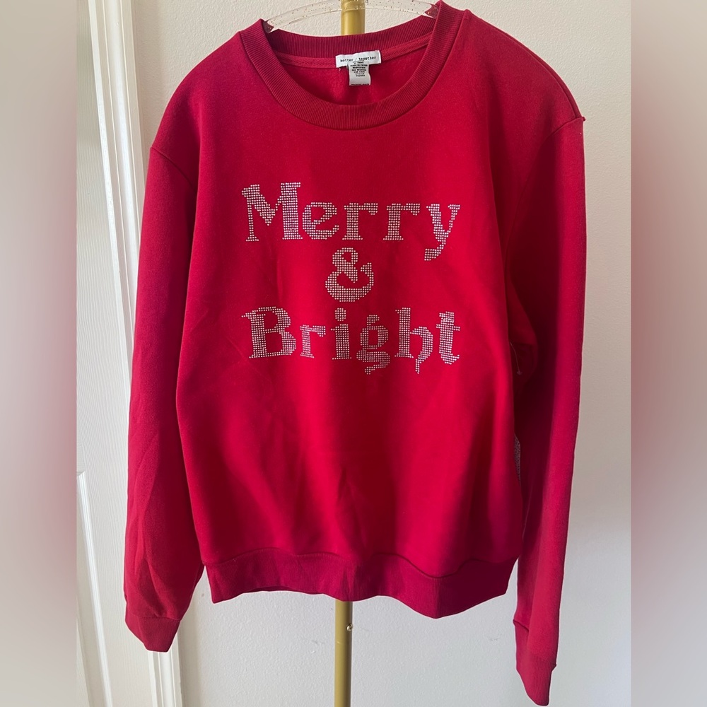 Better Together Festive Christmas Red Women's Merry & Bright Sweater LG NWT